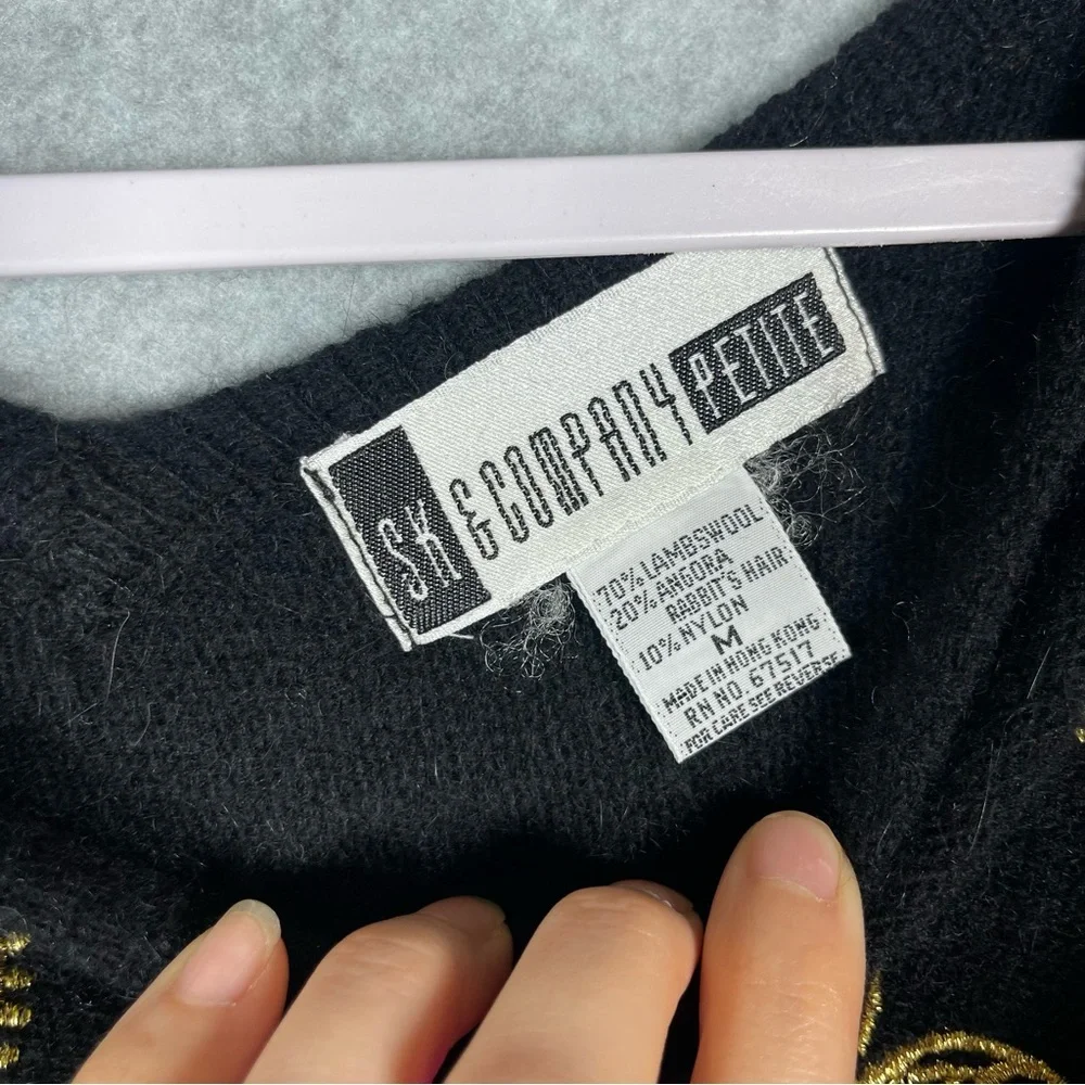 Sk & Company‎ Petite 80s Vintage Lambswool Angora Rhinestone Gem Black Sweater M